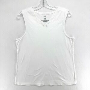 Sonoma Tank Top Womens Large White Lace Trim V-Neck Bow Cami Sleeveless Ribbed